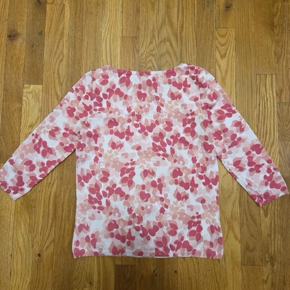 Ann Taylor Pink and White Splash 3/4 Sleeve Cardigan Silk Blend Size M - Picture 2 of 9